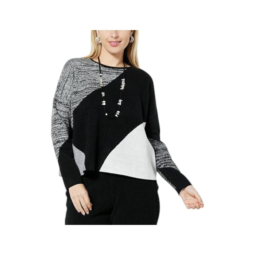WynneCollection Women's Geometric Sweater Black/Creme Fraiche Combo - Regular